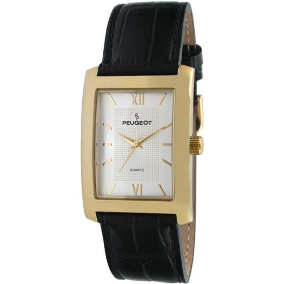 Peugeot Men's Rectangular Textured Roman Numeral Dial Classic Dress Wrist Watch